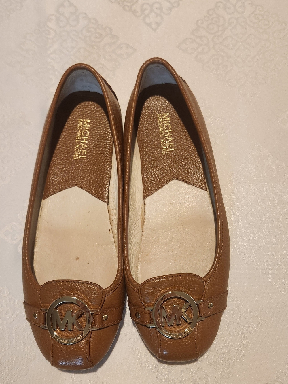 Michael Kors Fulton Moc Leather Ballet Flats Luggage Brown - Size 9